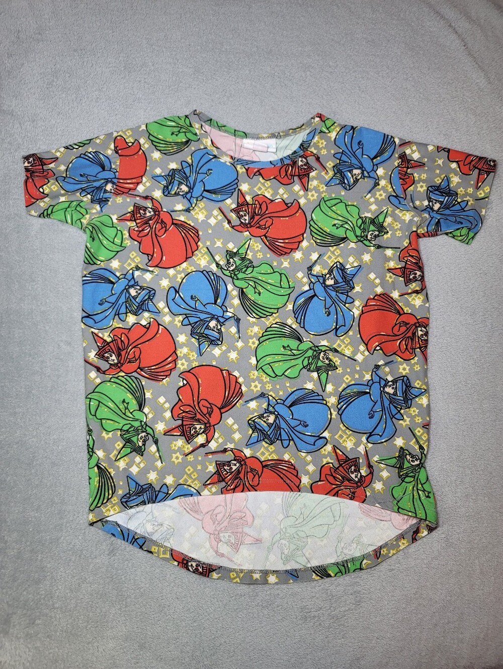 LuLaRoe Disney Gracie Tunic Top Kids Size 6 Sleeping Beauty Fairy Godmothers